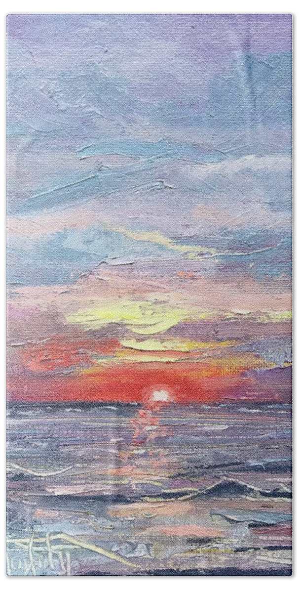 Impressionism Bath Towel featuring the painting Sunset on Blind Pass by Maggii Sarfaty
