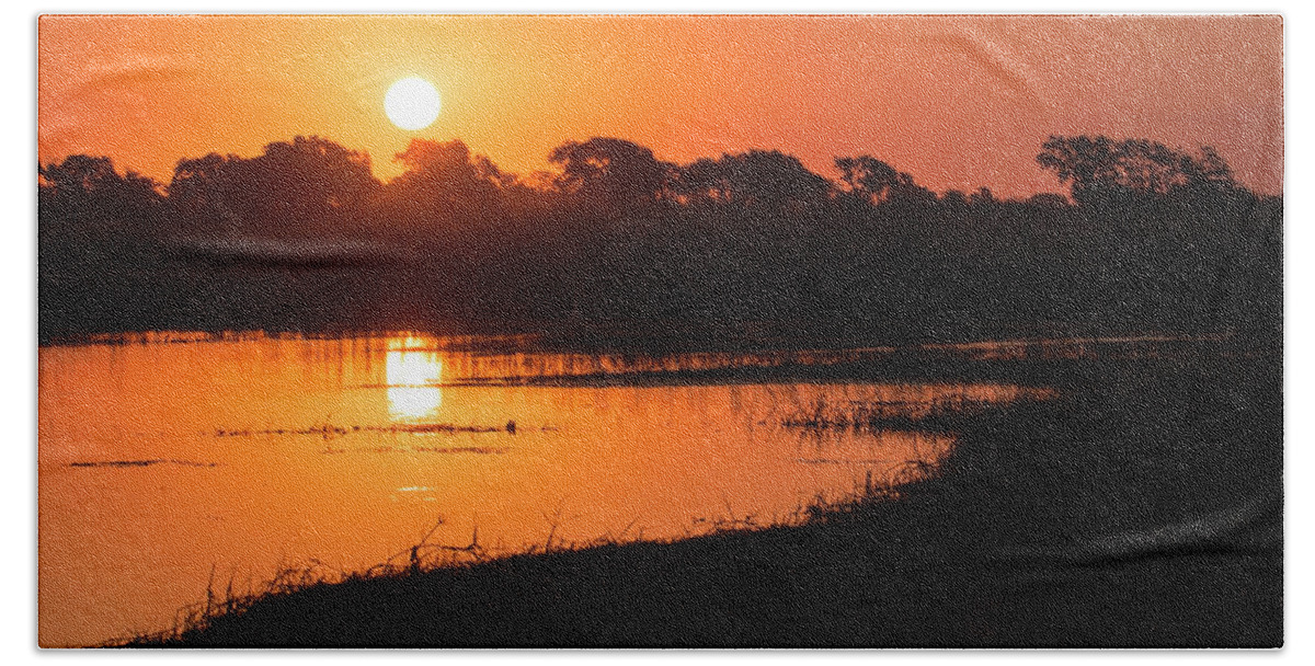 Sunset Hand Towel featuring the photograph Sunset on the Chobe river by Claudio Maioli