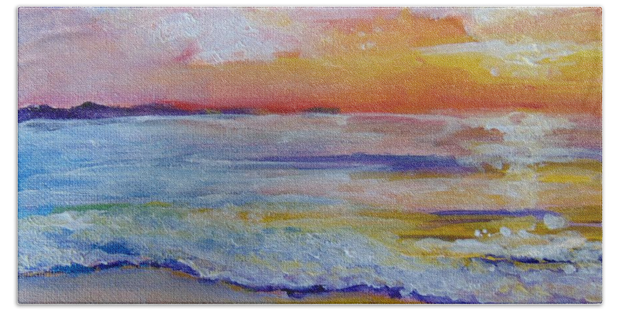 Gulf Of Mexico Bath Towel featuring the painting Sunset on the Gulf by Saundra Johnson