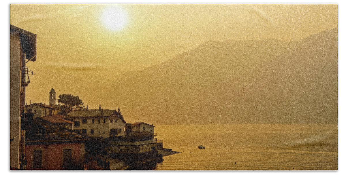 Alps Bath Towel featuring the photograph Sunset over Lake Como, Italy by Dawn Richards