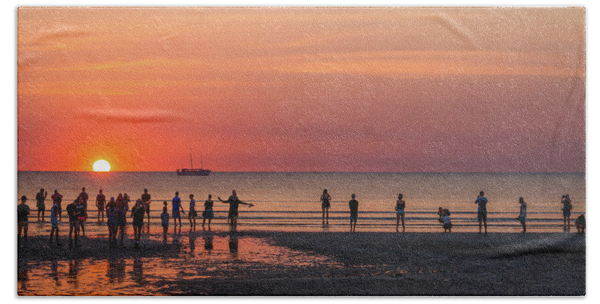 Darwin Bath Towel featuring the photograph Sunset over Mindil Beach by Racheal Christian