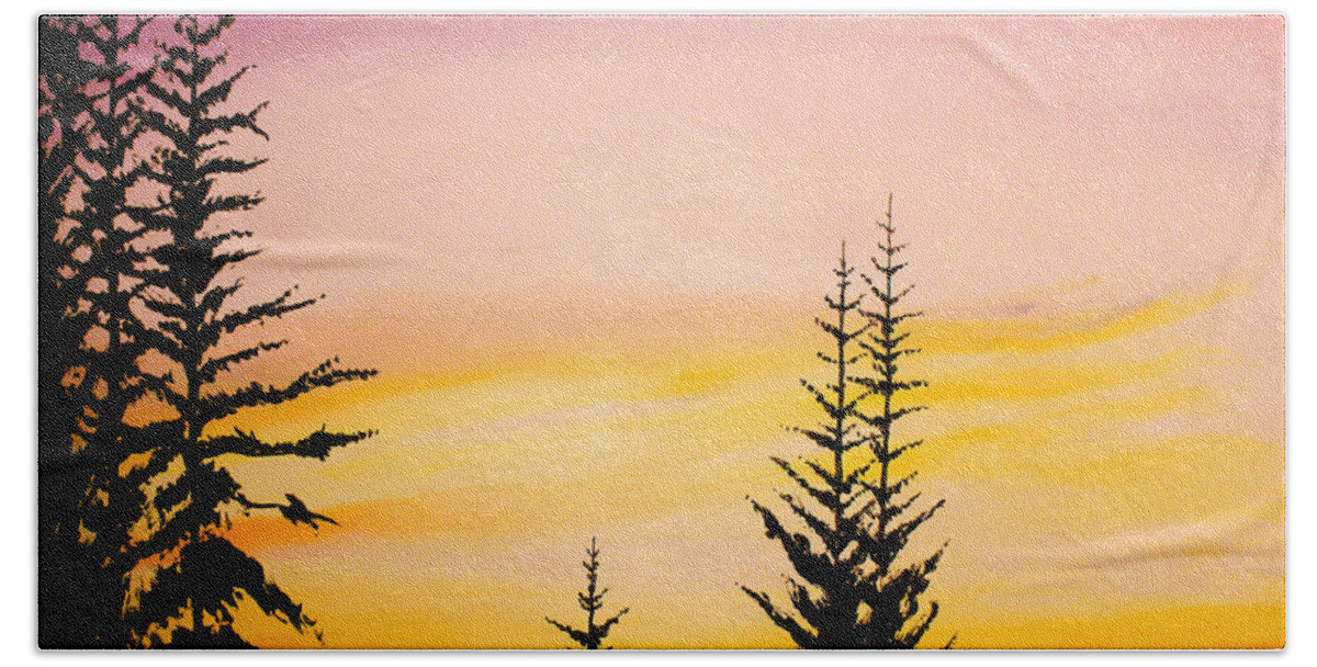  Bath Towel featuring the painting Sunset Over Timberline Lodge #1 by James Dunbar