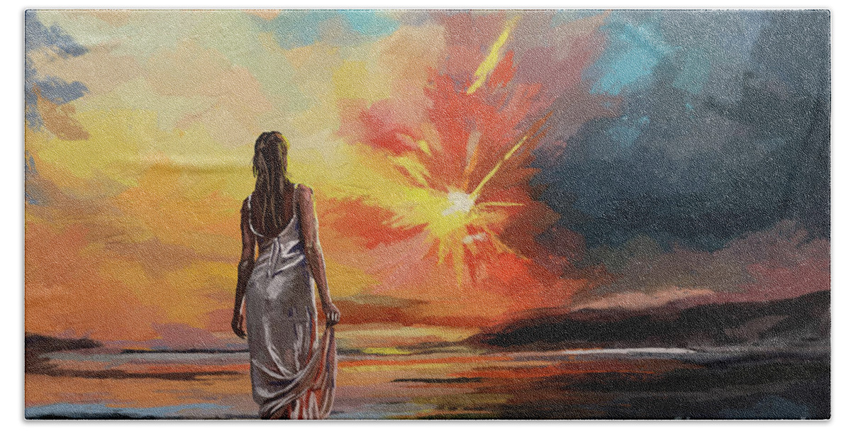 Sunset Walk Bath Towel featuring the painting Sunset walk by Tim Gilliland
