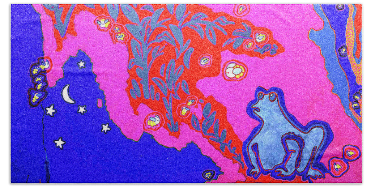 Frogs Bath Towel featuring the painting Supper on the Patio by Adele Bower