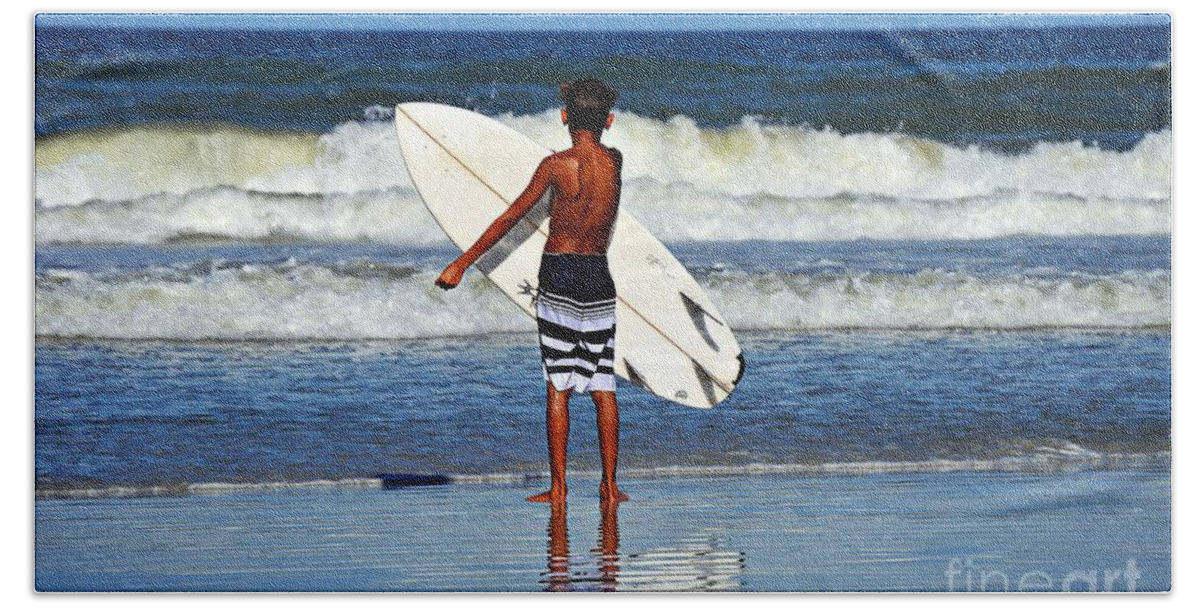 Surf Bath Towel featuring the photograph Surf Boy by Thomas Schroeder