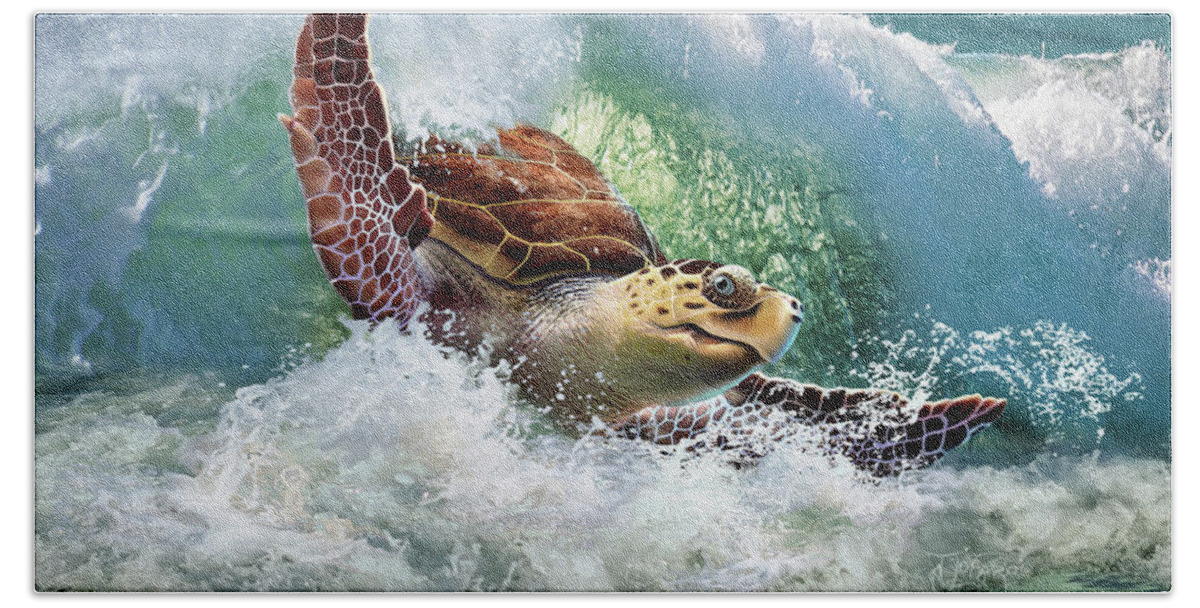 Sea Turtle Bath Sheet featuring the digital art Surf To The Turf by Jerry LoFaro