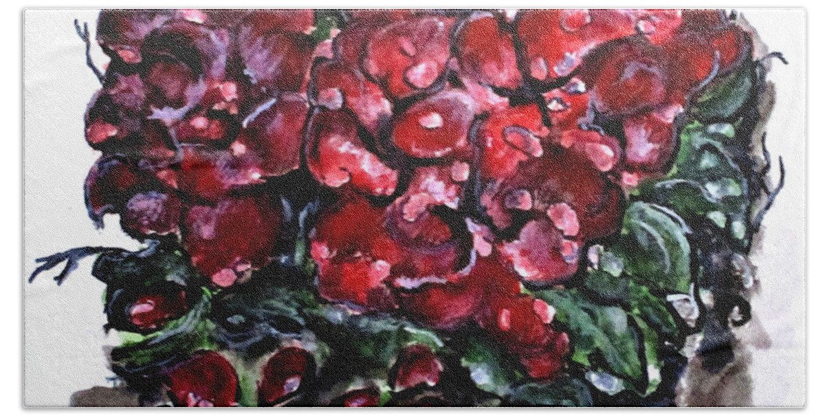 Roses Hand Towel featuring the painting Survivor Rose Bush by Clyde J Kell