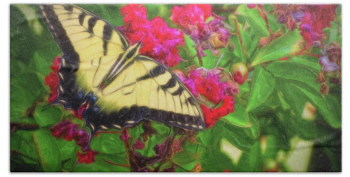 Butterfly Bath Towel featuring the photograph Swallowtail Among Flowers by Sue Melvin