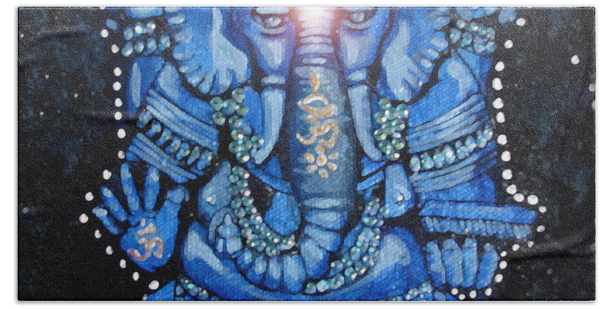 Ganesha Bath Towel featuring the painting Sweet Blue Ganesha by Patricia Arroyo