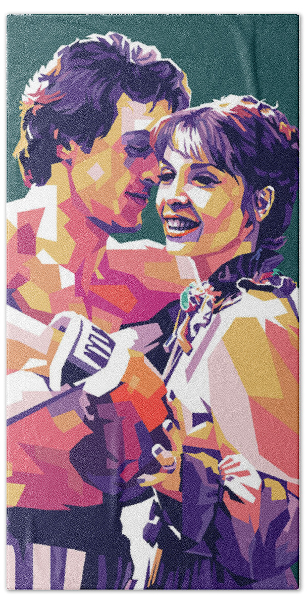 Sylvester Stallone Hand Towel featuring the digital art Sylvester Stallone and Talia Shire by Stars on Art