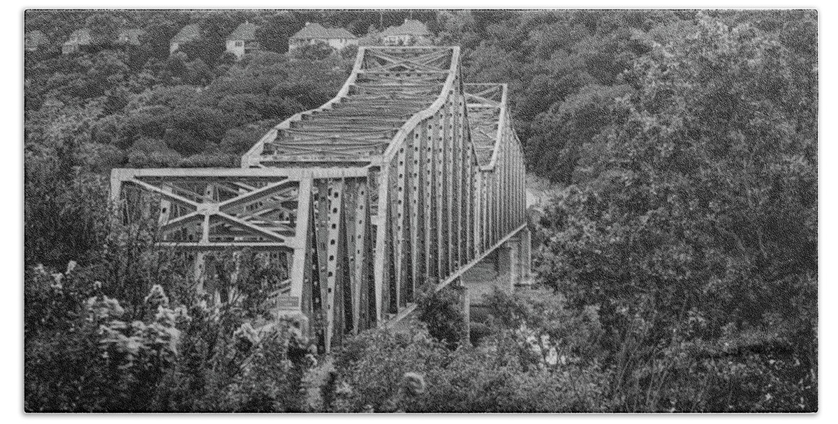 America Bath Towel featuring the photograph Table Rock Lake Old Steel Bridge in Monochrome by Gregory Ballos