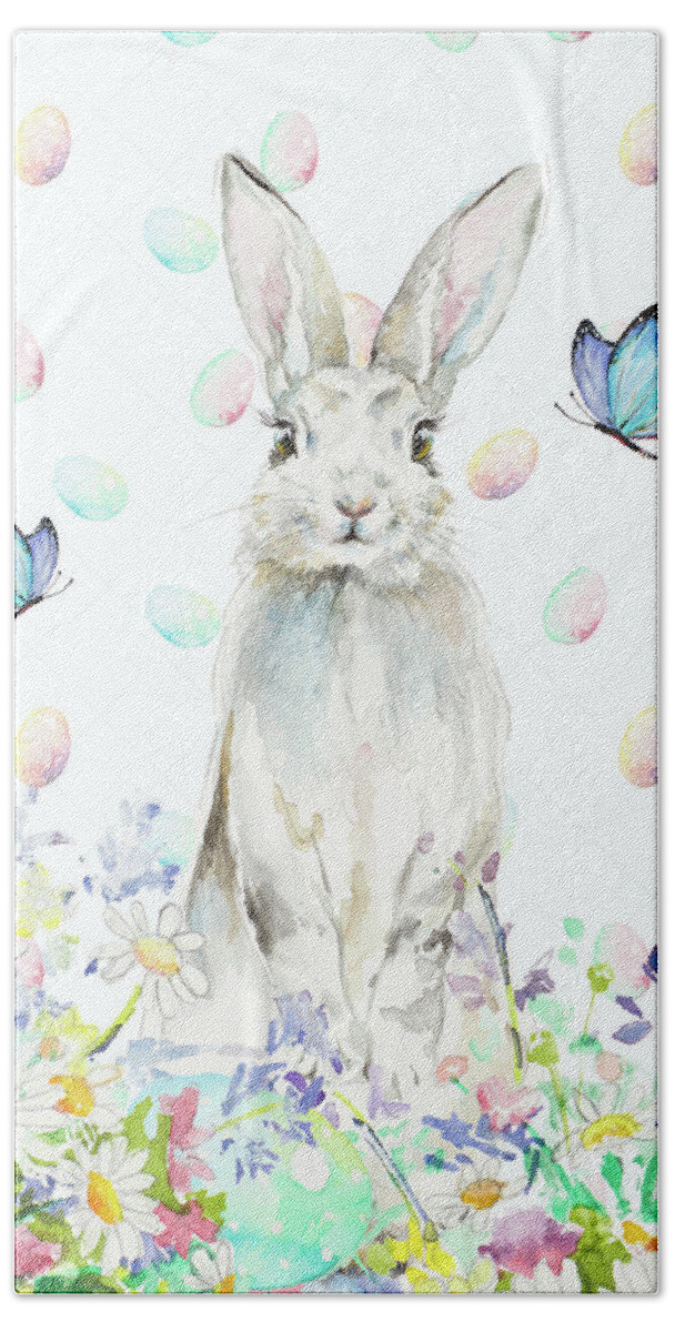 Tall Bath Towel featuring the mixed media Tall Easter Bunny by Patricia Pinto