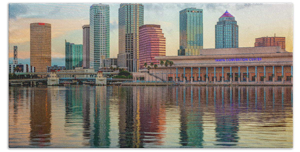 America Hand Towel featuring the photograph Tampa Florida Skyline and Bay Reflections by Gregory Ballos
