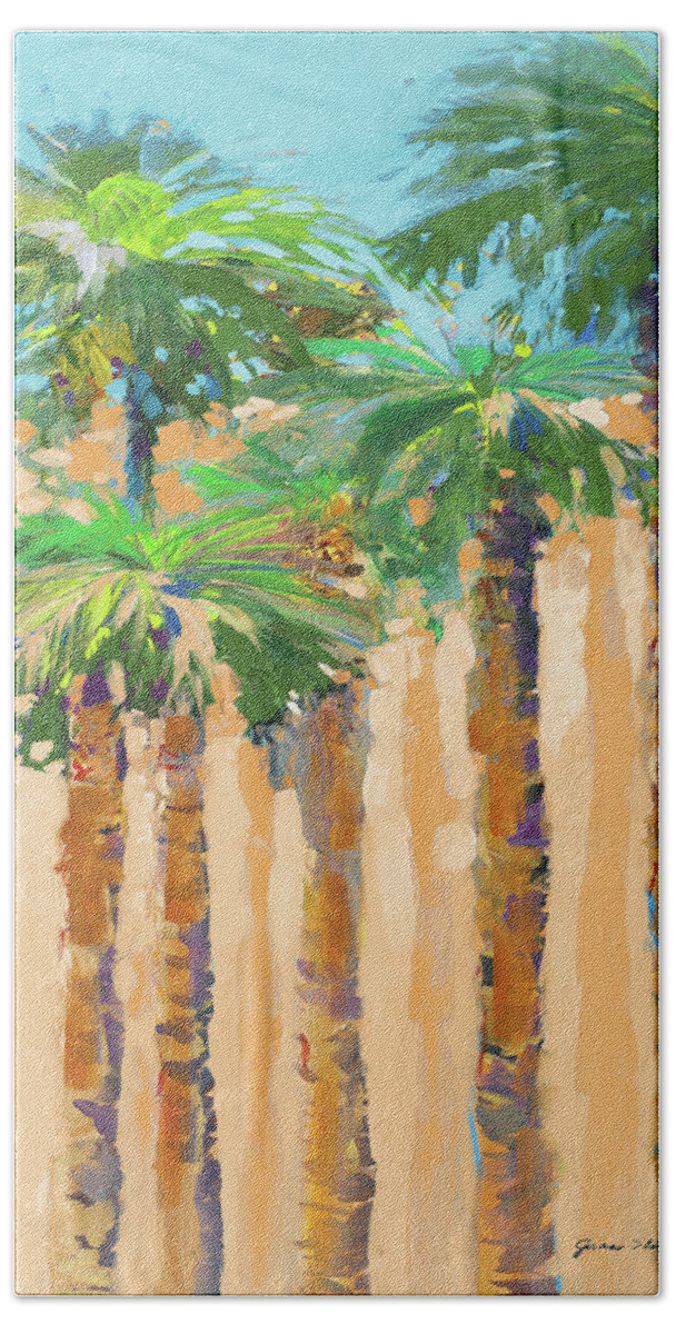 Solitude Bath Sheet featuring the painting Tan Shadow Palms II by Jane Slivka