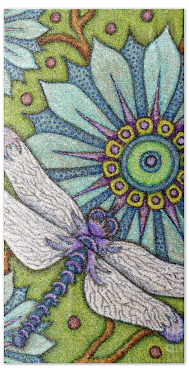 Dragonfly Bath Towel featuring the painting Tapestry Dragonfly by Amy E Fraser