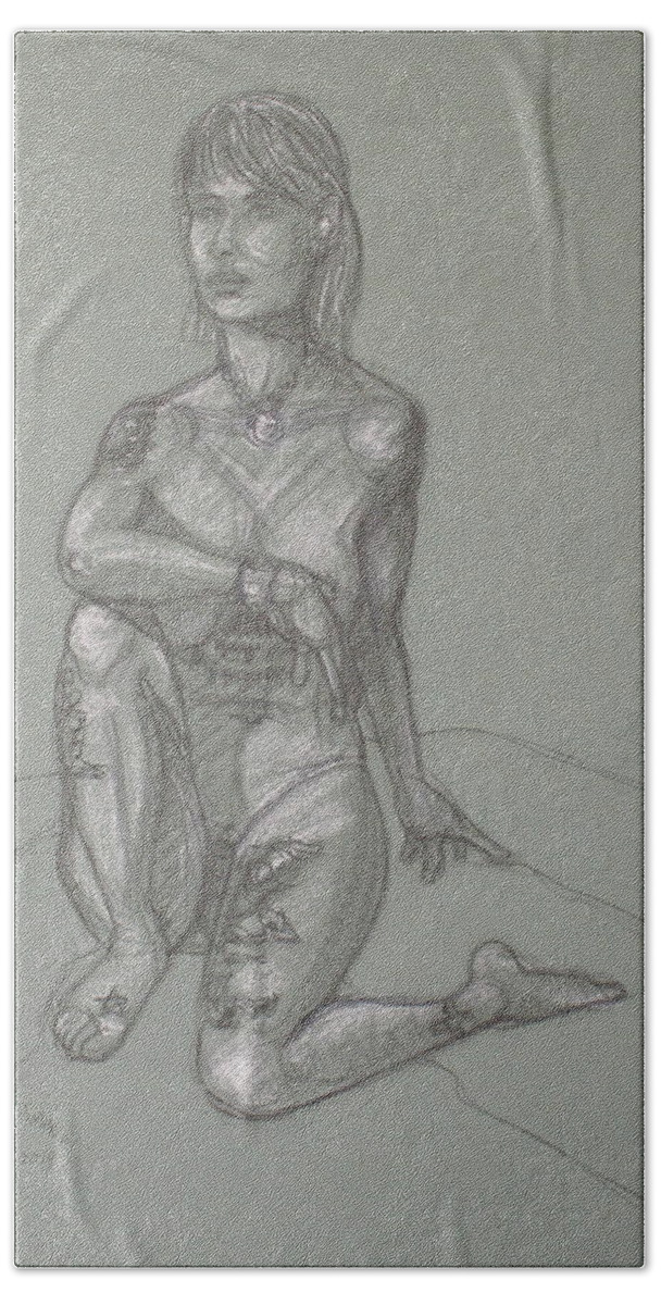 Realism Bath Towel featuring the drawing Tara Seated #6 by Donelli DiMaria