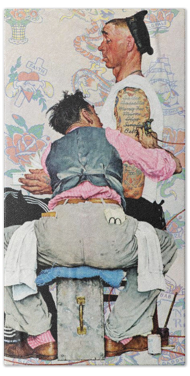 Arms Bath Sheet featuring the painting Tattoo Artist by Norman Rockwell