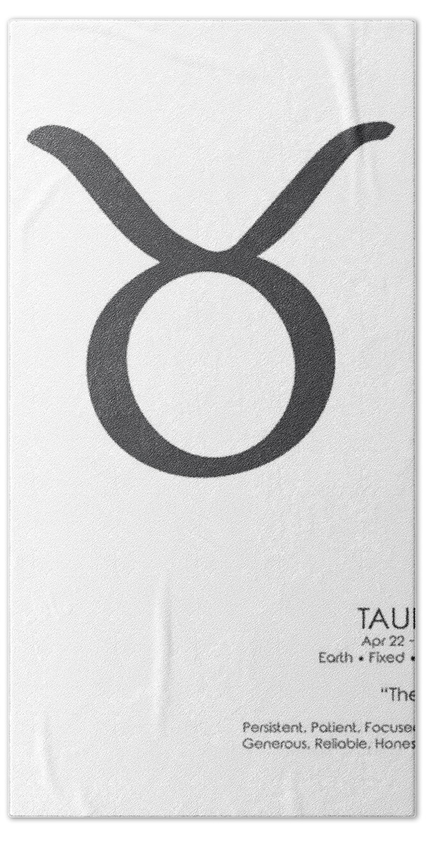 Taurus Hand Towel featuring the mixed media Taurus Print - Zodiac Signs Print - Zodiac Posters - Taurus Poster - Black and White - Taurus Traits by Studio Grafiikka