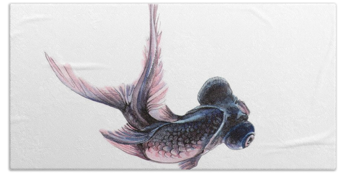 Russian Artists New Wave Hand Towel featuring the painting Telescope Fish by Ina Petrashkevich