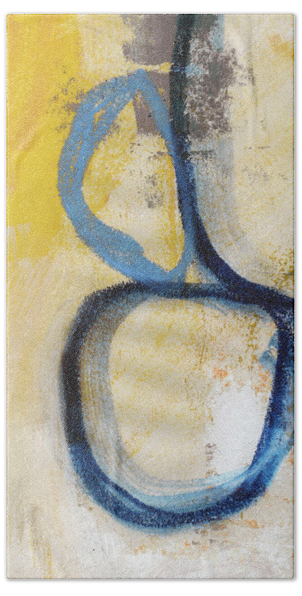 Abstract Hand Towel featuring the mixed media Tender Mercies Yellow- Abstract Art by Linda Woods by Linda Woods