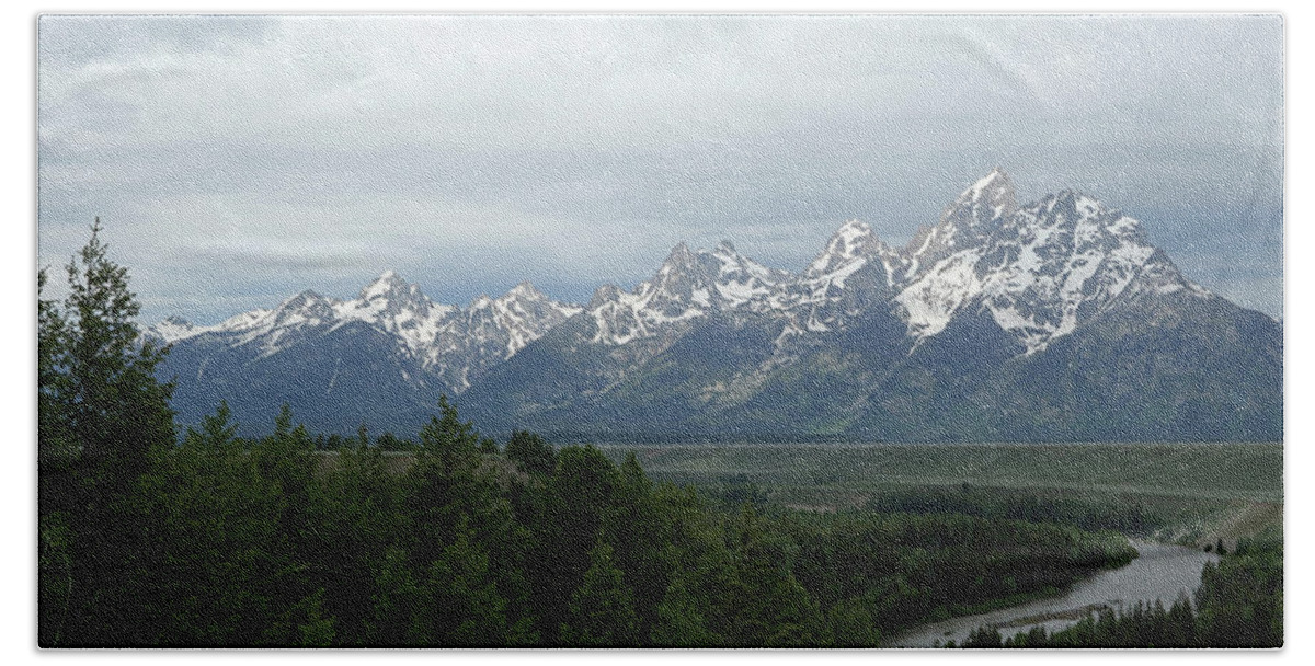 Wyoming Hand Towel featuring the photograph Tetons by Gary Gunderson