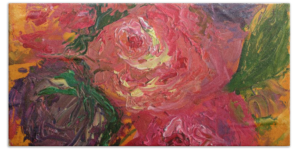 Rose Bath Towel featuring the painting Textured Rose by Susan Hensel