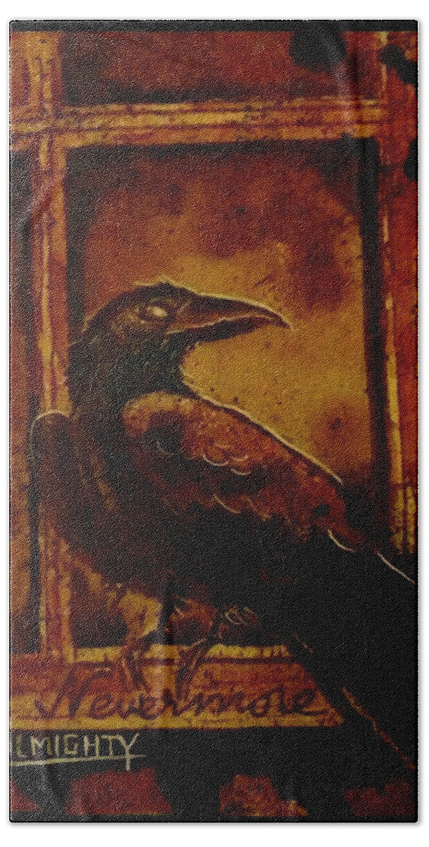 Ryanalmighty Bath Towel featuring the painting Th Raven - Nevermore by Ryan Almighty
