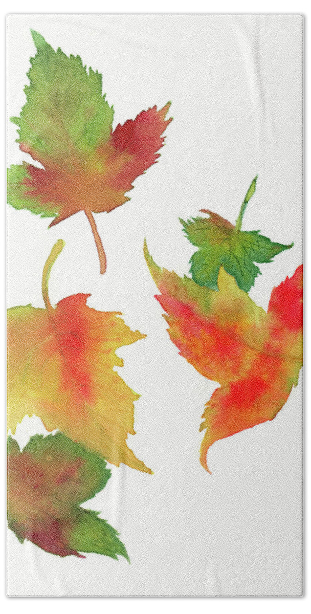 Watercolor Leaves Bath Towel featuring the painting Thankful For The Colours Around Us by Oiyee At Oystudio