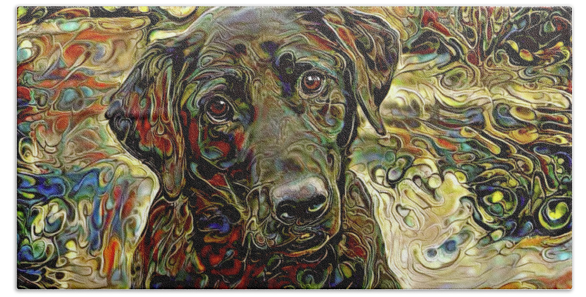 Dog Hand Towel featuring the mixed media That Look by Peggy Collins