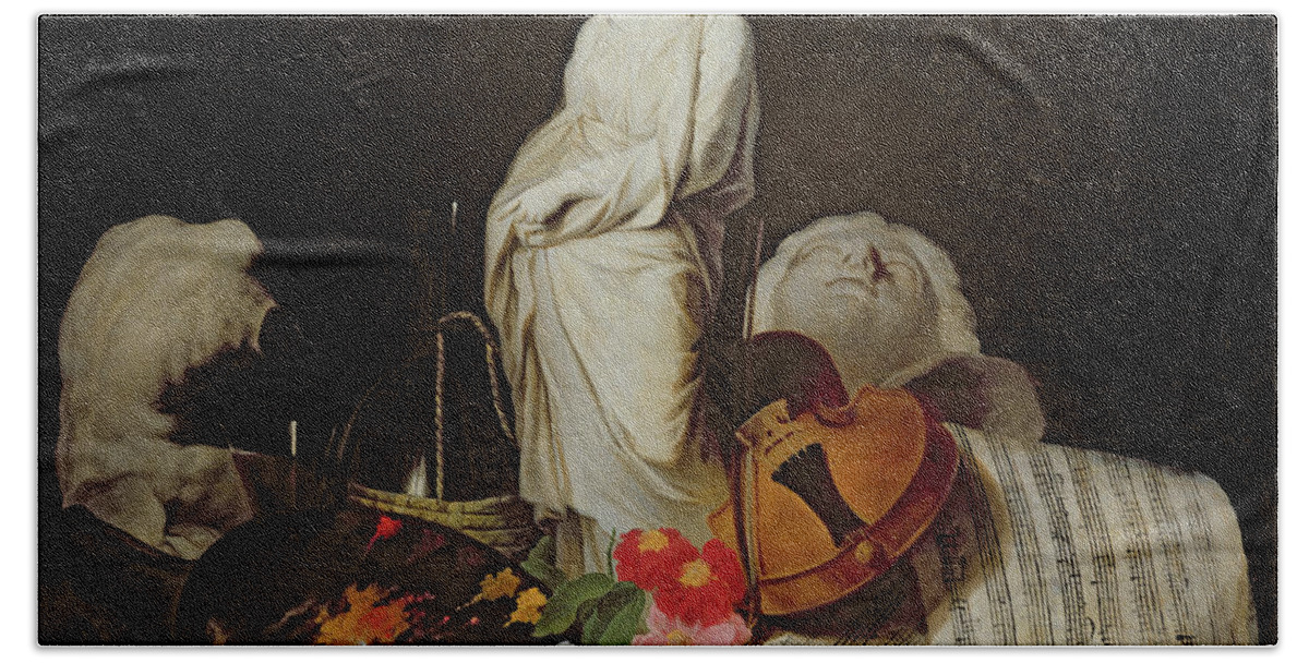 18th Century Hand Towel featuring the painting The Attributes Of The Arts by Pierre Subleyras