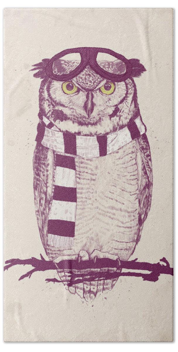 Owl Hand Towel featuring the drawing The aviator by Balazs Solti