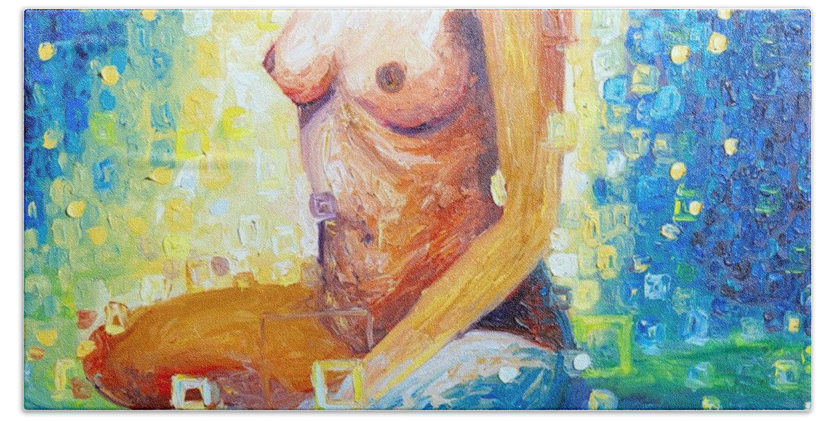 Awakening Hand Towel featuring the painting The awakening of Venus by Chiara Magni