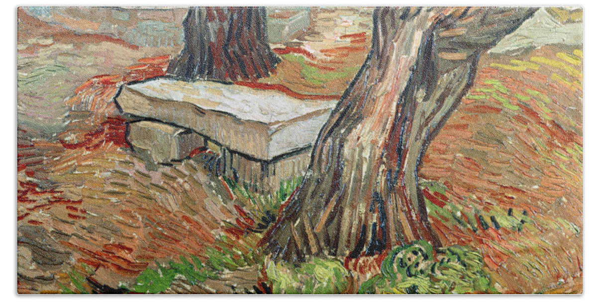 Art Hand Towel featuring the painting The Bench At Saint-remy, 1889 by Vincent Van Gogh
