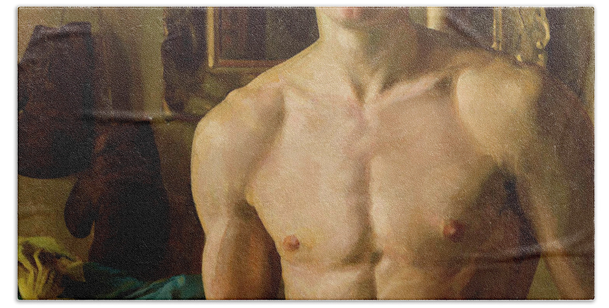 Konstantin Somov Hand Towel featuring the painting The Boxer by Konstantin Somov