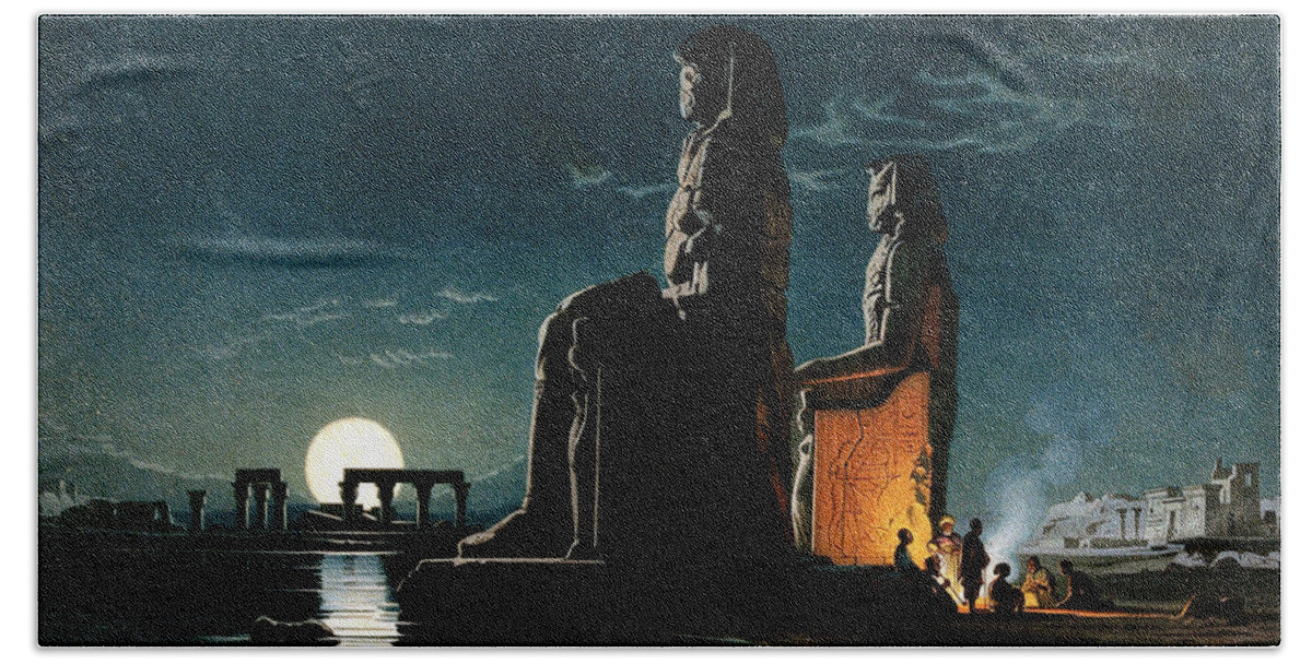 The Colossi Of Memnon Hand Towel featuring the digital art The Colossi of Memnon, Thebes, 1872 by Carl Friedrich Heinrich Werner