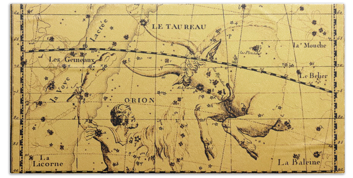 Constellation Bath Towel featuring the painting The Constellations Orion And Taurus by European School