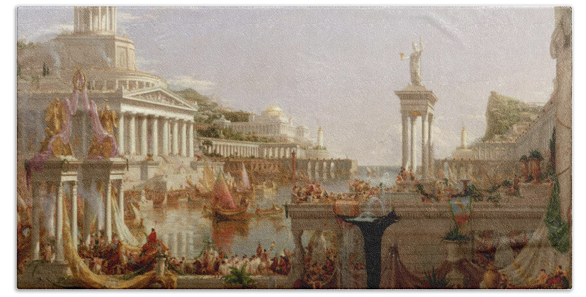 Thomas Cole Bath Towel featuring the painting The Course of Empire Consummation by Thomas Cole