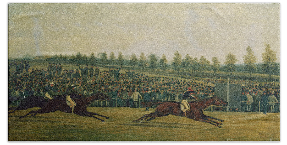 19th Century Hand Towel featuring the painting The Doncaster St Leger, 1850 by Henry Thomas Alken