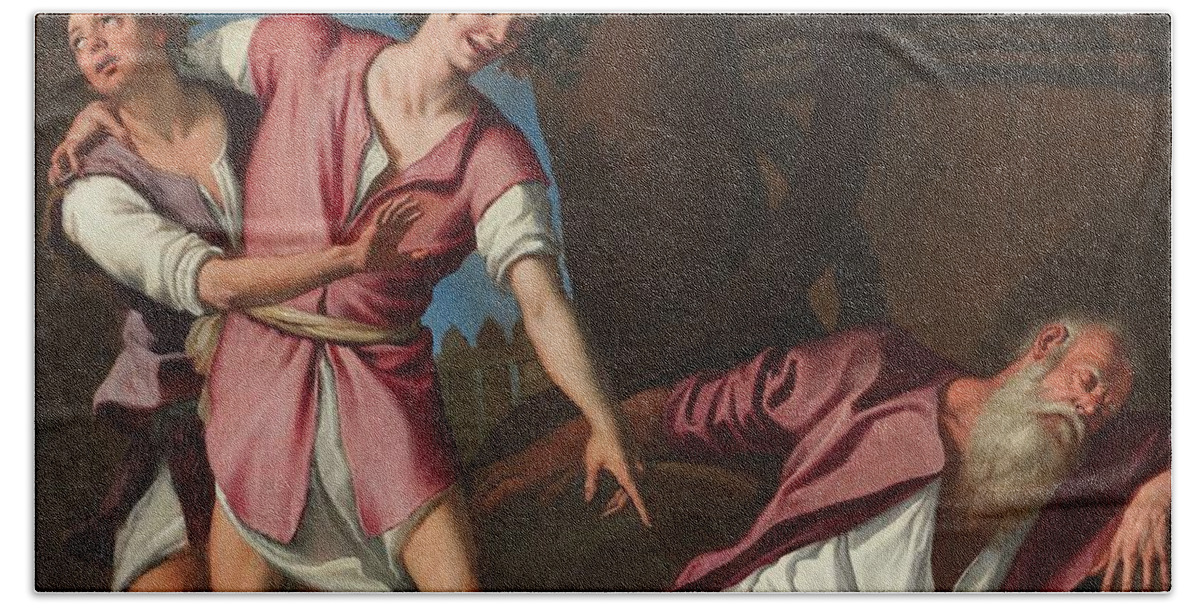 Classical Hand Towel featuring the painting The Drunkenness Of Noah by Jacopo Da Empoli
