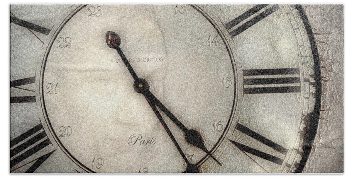 Clock Bath Towel featuring the digital art The Face of Time by Pennie McCracken