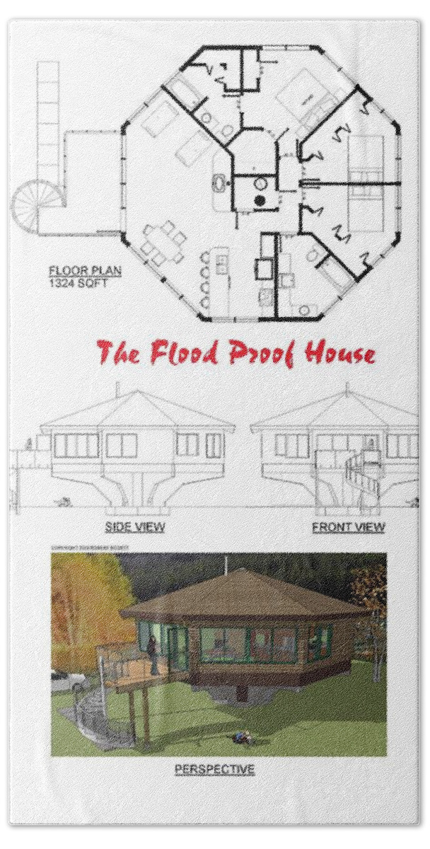 Flood Hand Towel featuring the digital art The Flood Proof House by Robert Bissett