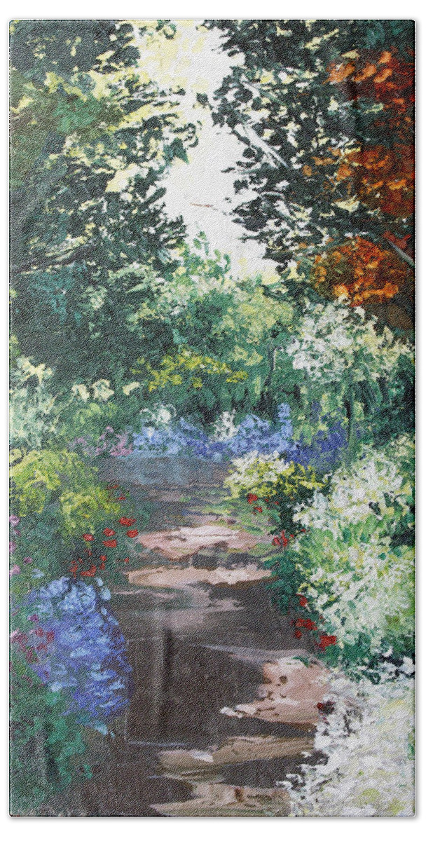 Impressionist Bath Towel featuring the painting The Garden by Anthony Falbo