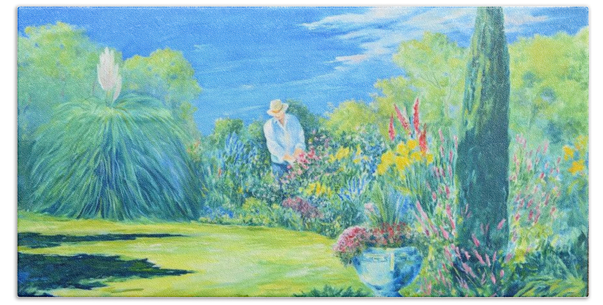 Morning Bath Towel featuring the painting The Gardener by ML McCormick