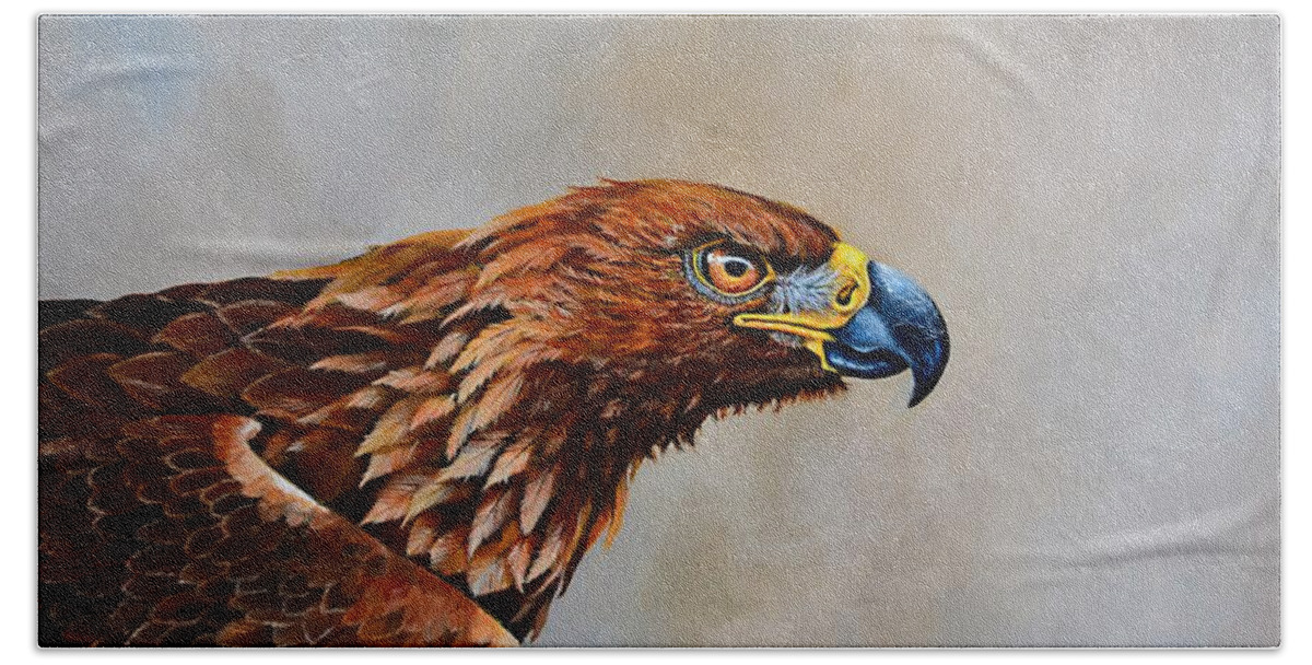 Birds Bath Towel featuring the painting The Golden Eagle by Dana Newman