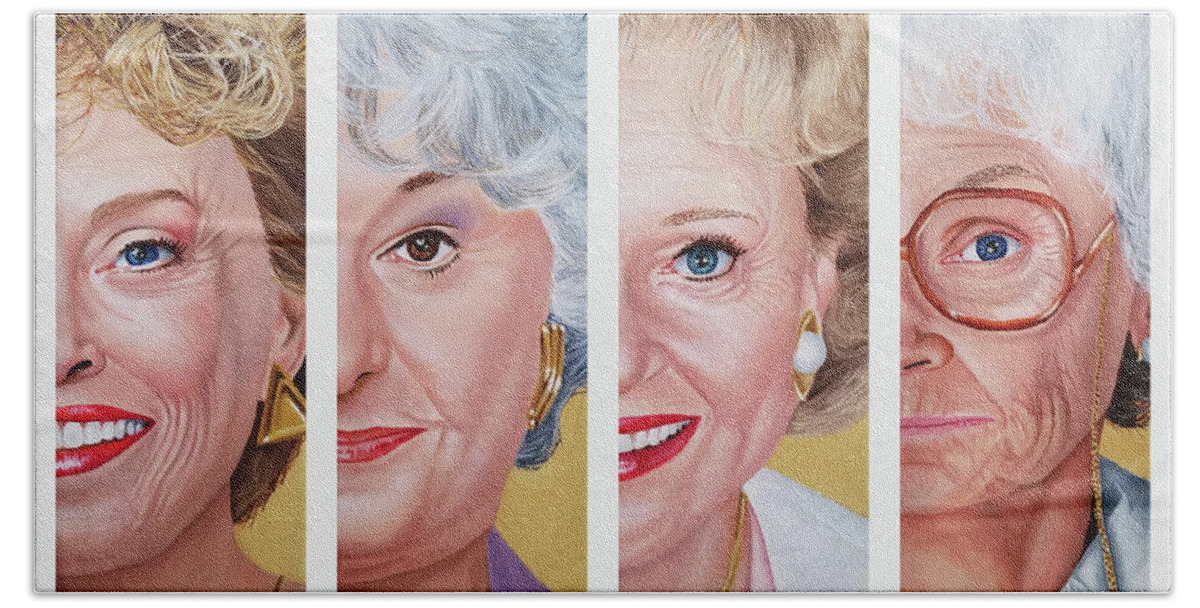 The Golden Girls Hand Towel featuring the painting The Golden Girls by Vic Ritchey
