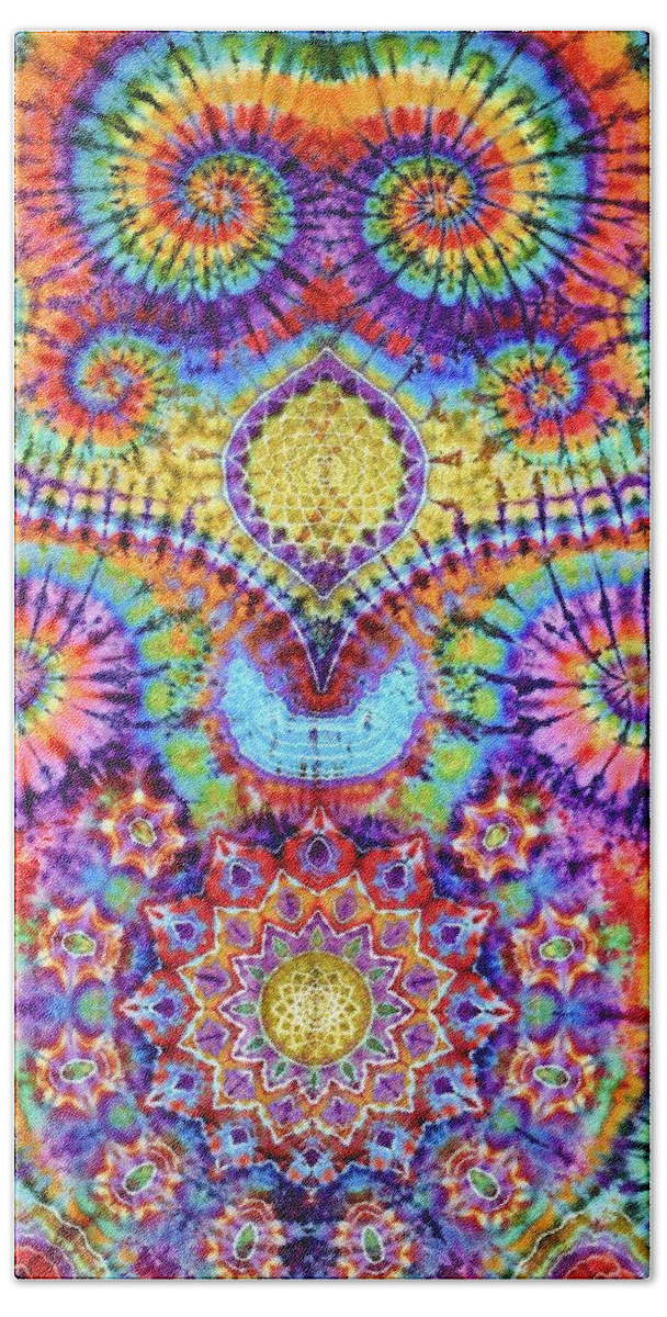 Rob Norwood Tie Dye Tapestry Ice Dyed Psychedelic Art Bath Sheet featuring the tapestry - textile The Golden road by Rob Norwood