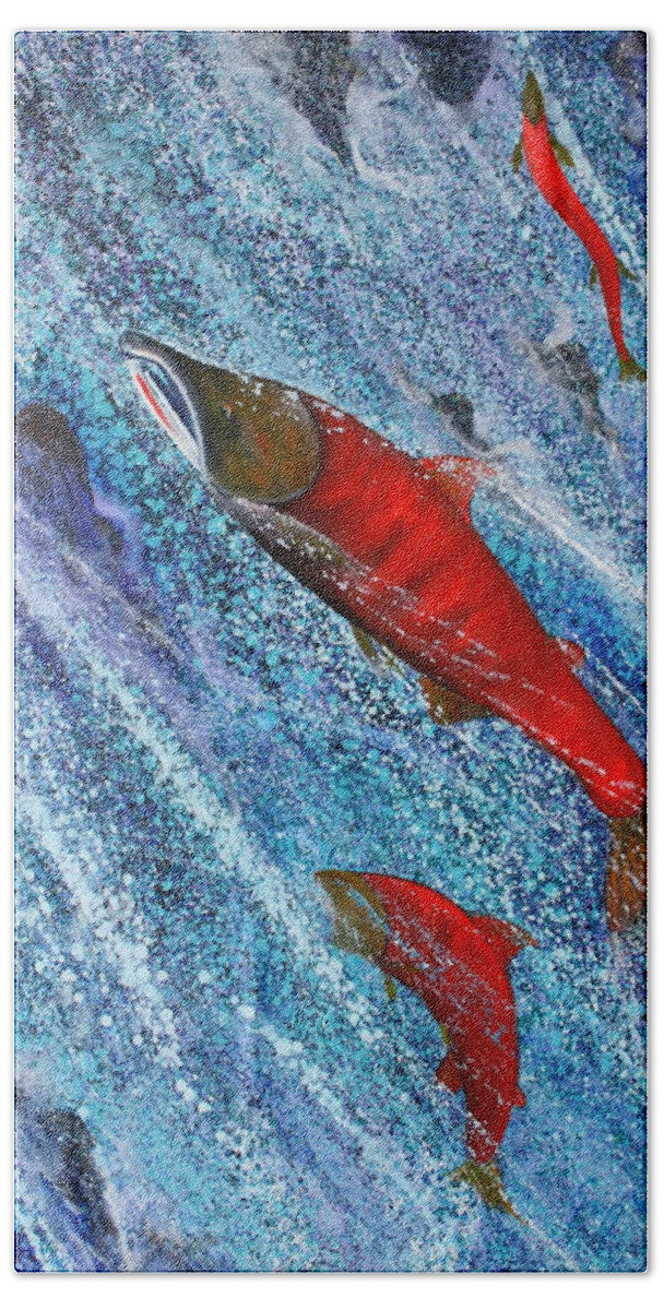 Salmon Hand Towel featuring the painting The Great Leap by Gregg Caudell