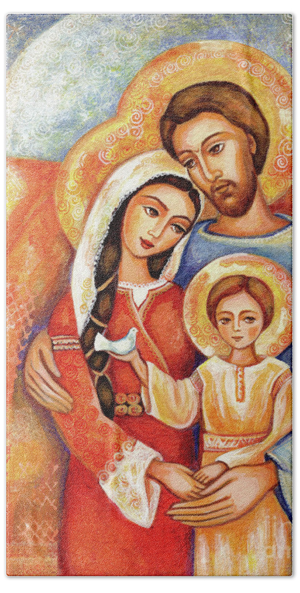 Holy Family Bath Sheet featuring the painting The Holy Family by Eva Campbell
