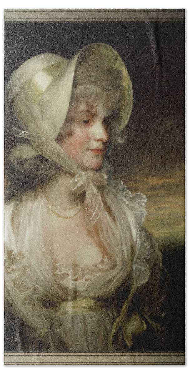 The Honorable Lucy Byng Bath Towel featuring the painting The Honerable Lucy Byng by John Hoppner by Rolando Burbon