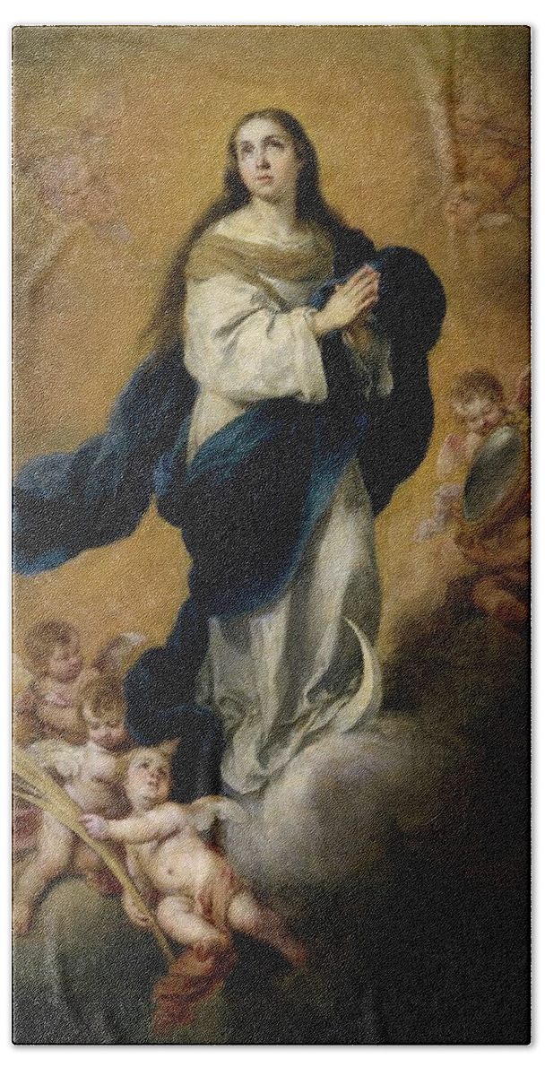 Bartolome Esteban Murillo Hand Towel featuring the painting 'The Immaculate Conception', 1665-1675, Spanish School, Oil on canvas... by Bartolome Esteban Murillo -1611-1682-